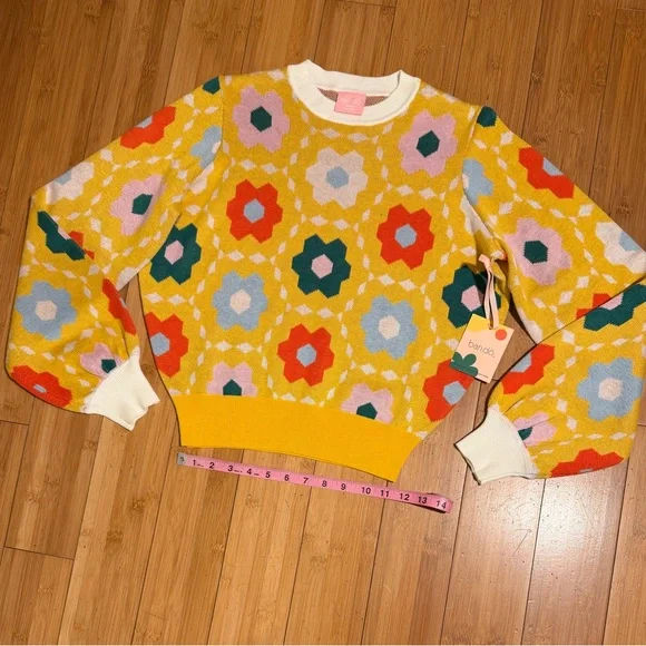 NWT Ban.do Floral Quilted Balloon Sleeve Sweater Size S - Picture 11 of 14